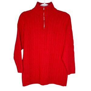 Ralph Lauren LRL Red Cable Knit Sweater L Merino Wool Cashmere Angora Chunky